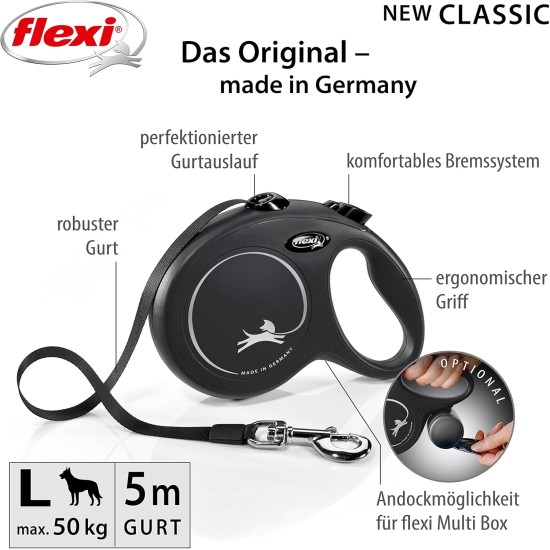 Flexi New Classic S Lead, for Dogs up to 15 kg, 5 m, Black Flexi New Classic S Lead, for Dogs up to 15 kg, 5 m, Black