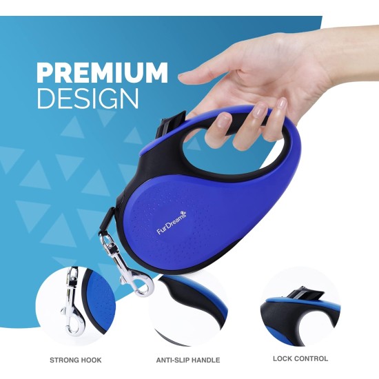 FurDreams Retractable Dog Leash - Heavy Duty Extendable (5m) Lead | Non-Slip Handle with Locking Control | Strong Tangle-Free Nylon Strap & Collar Hook (Blue, Large) FurDreams Retractable Dog Leash - Heavy Duty Extendable (5m) Lead | Non-Slip Handle with Locking Control | Strong Tangle-Free Nylon Strap & Collar Hook (Blue, Large)