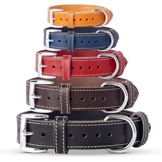 Genuine Leather Adjustable Dog Collar for Small Large Dogs (XS: Neck 20-30cm, Black) Genuine Leather Adjustable Dog Collar for Small Large Dogs (XS: Neck 20-30cm, Black)