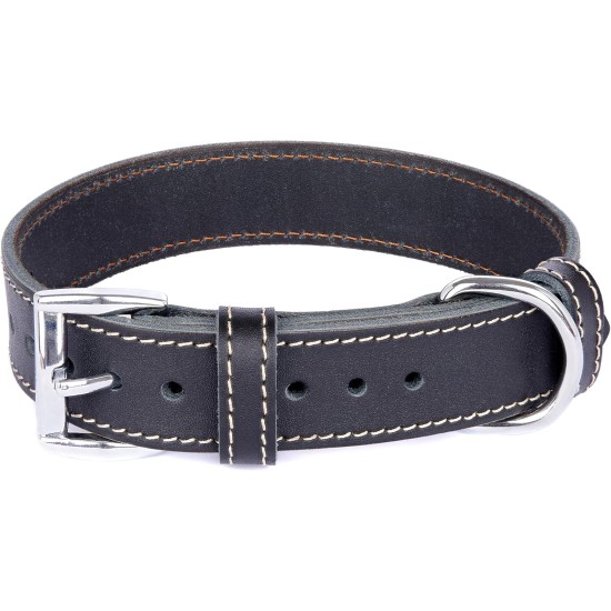 Genuine Leather Adjustable Dog Collar for Small Large Dogs (XS: Neck 20-30cm, Black) Genuine Leather Adjustable Dog Collar for Small Large Dogs (XS: Neck 20-30cm, Black)