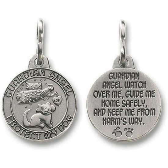 Guardian Angel Dog Pet Guard 2.5 cm Pewter Medal Pendant Collar Charm