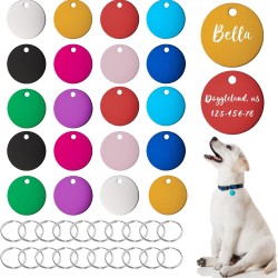 HACRAHO 20 Pcs Round Blank Double Sided Dog ID Tags with 20 Key Rings for Dogs and Puppies 1" x 1"