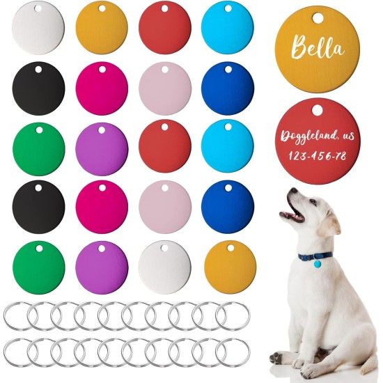 HACRAHO 20 Pcs Round Blank Double Sided Dog ID Tags with 20 Key Rings for Dogs and Puppies 1" x 1" HACRAHO 20 Pcs Round Blank Double Sided Dog ID Tags with 20 Key Rings for Dogs and Puppies 1" x 1"