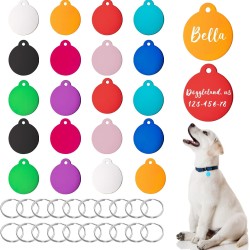 HACRAHO 20 Pieces Round Aluminum Pet ID Tags - Blank Engraved Dog Name Tags with 20 Key Rings 3.5 x 3.2 cm