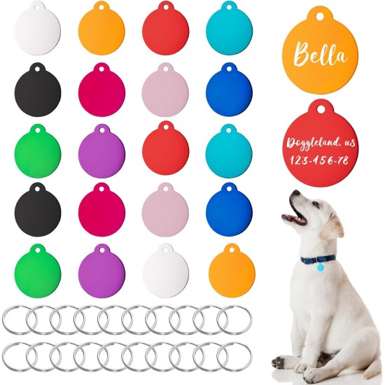 HACRAHO 20 Pieces Round Aluminum Pet ID Tags - Blank Engraved Dog Name Tags with 20 Key Rings 3.5 x 3.2 cm HACRAHO 20 Pieces Round Aluminum Pet ID Tags - Blank Engraved Dog Name Tags with 20 Key Rings 3.5 x 3.2 cm