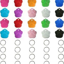 HACRAHO Dog Tags, 20pcs Blank Engraved Dog Tags Aluminum Pet Names Phone Number ID Tags with 20 Key Rings Paw Shape