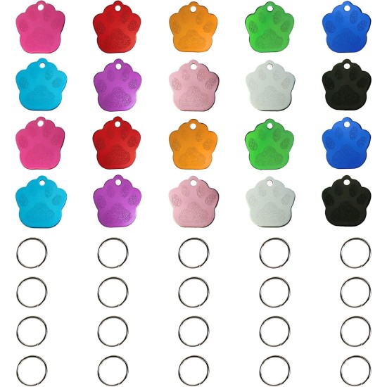 HACRAHO Dog Tags, 20pcs Blank Engraved Dog Tags Aluminum Pet Names Phone Number ID Tags with 20 Key Rings Paw Shape HACRAHO Dog Tags, 20pcs Blank Engraved Dog Tags Aluminum Pet Names Phone Number ID Tags with 20 Key Rings Paw Shape