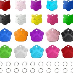 HACRAHO Personalised Dog Tags, 20 Pieces Engraved Dog Tags with Cute Patterns, Aluminum Colorful Pet Name Tag with 20 Key Rings for Dogs and Cats