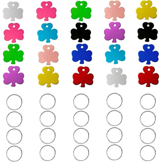 HACRAHO Pet ID Tag, 20 Pieces Colorful Double Sided Pet Name Phone Numbers ID Tag Blank Aluminum Dog Tags with 20 Key Rings for Dogs and Cats, Four Leaf Clover Shape HACRAHO Pet ID Tag, 20 Pieces Colorful Double Sided Pet Name Phone Numbers ID Tag Blank Aluminum Dog Tags with 20 Key Rings for Dogs and Cats, Four Leaf Clover Shape