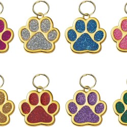 HACRAHO Pet ID Tags, 8 Pieces Zinc Alloy Engraved Name Tags for Dogs, Golden Paw Prints, Dog Name Tags with 8 Key Rings for Cats, Dogs, Puppies, Paw Shape