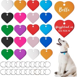 HACRAHO Pet ID Tags Colorful Double Sided with 20 Key Rings for Dogs and Cats, Pack of 20 Heart Shape