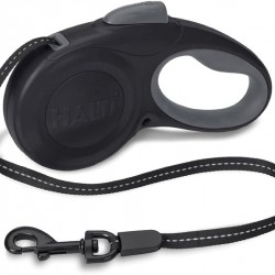 HALTI Retractable Dog Lead with Reflective Fabric, Ergonomic Soft Gel Handle and Patented Single Step Lock. Suitable for Medium Dogs (Medium, Black)