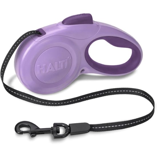 HALTI Retractable Dog Lead with Reflective Fabric, Ergonomic Soft Gel Handle and Patented Single Step Lock. Suitable for Medium Dogs (Medium, Black) HALTI Retractable Dog Lead with Reflective Fabric, Ergonomic Soft Gel Handle and Patented Single Step Lock. Suitable for Medium Dogs (Medium, Black)