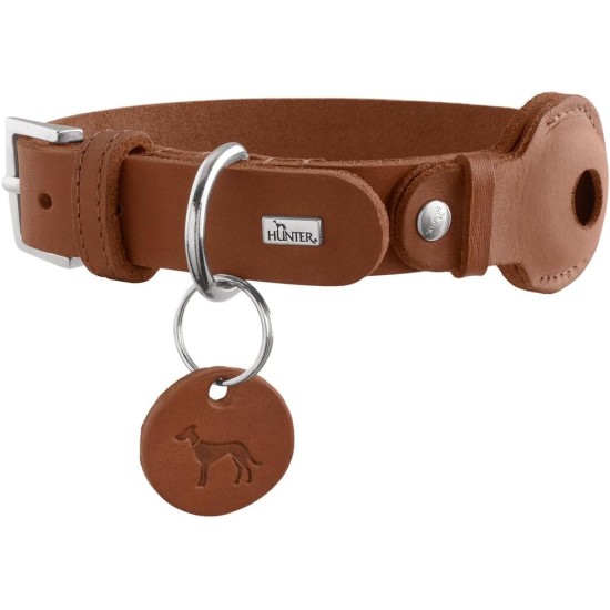 HUNTER VIBORG Dog Collar with Holder for Apple AirTag, Colour: Black, Robust and Soft Cowhide Leather, Integrated AirTag Holder, High Quality, Made in Germany, Size: 55 HUNTER VIBORG Dog Collar with Holder for Apple AirTag, Colour: Black, Robust and Soft Cowhide Leather, Integrated AirTag Holder, High Quality, Made in Germany, Size: 55