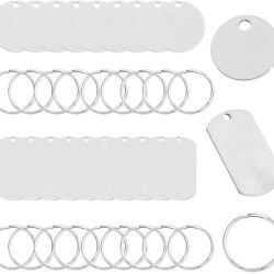 Hazrcvr Stainless Steel Pendant Blank Pack of 20 Dog Tags Blank Dog Tags Sign Shape with Hole Blank Stamping Tag Charms Empty Pendant Key Ring DIY Making Kit Blanks for Laser