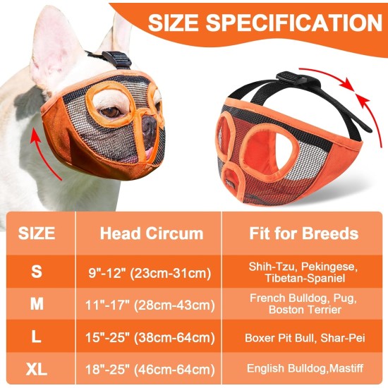 JYHY Short Snout Dog Muzzle Adjustable Breathable Mesh Bulldog Muzzle for Biting Chewing Barking Training Dog Mask Size S (23-31cm), Green JYHY Short Snout Dog Muzzle Adjustable Breathable Mesh Bulldog Muzzle for Biting Chewing Barking Training Dog Mask Size S (23-31cm), Green