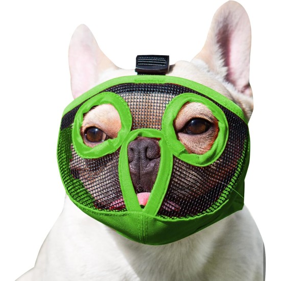 JYHY Short Snout Dog Muzzle Adjustable Breathable Mesh Bulldog Muzzle for Biting Chewing Barking Training Dog Mask Size S (23-31cm), Green JYHY Short Snout Dog Muzzle Adjustable Breathable Mesh Bulldog Muzzle for Biting Chewing Barking Training Dog Mask Size S (23-31cm), Green