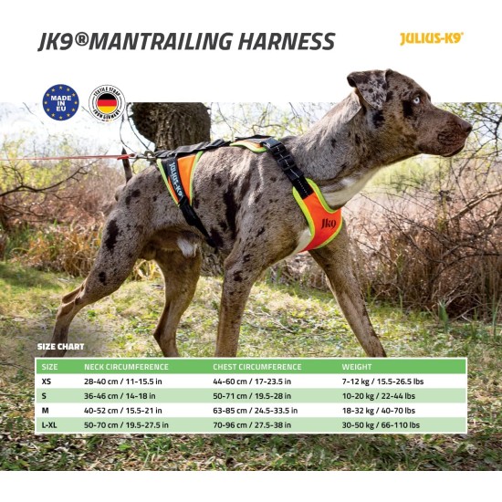 Julius-K9 19MTR-FOR-M-AMZ Mantrailing & Outdoor Dog Harness, Size: M, UV Orange with Neon Edge Julius-K9 19MTR-FOR-M-AMZ Mantrailing & Outdoor Dog Harness, Size: M, UV Orange with Neon Edge