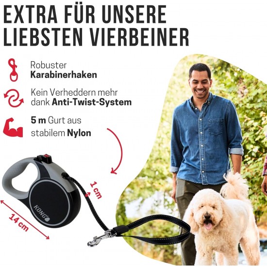 KONG Roll Out Terrain Dog Lead, Pink, Long Lead for Dogs, High-Quality Retractable Lead with Break & Lock System, Reflective & Wide Strap, Length 5 m, Size L up to 50 kg KONG Roll Out Terrain Dog Lead, Pink, Long Lead for Dogs, High-Quality Retractable Lead with Break & Lock System, Reflective & Wide Strap, Length 5 m, Size L up to 50 kg