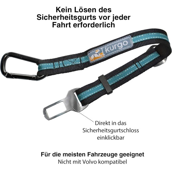 Kurgo Car Safety Tether for Dogs with Carabiner Clip, Connects Harness to Seatbelt, One Size, Black/Blue, Dog Seatbelt Loop, 01187 Kurgo Car Safety Tether for Dogs with Carabiner Clip, Connects Harness to Seatbelt, One Size, Black/Blue, Dog Seatbelt Loop, 01187