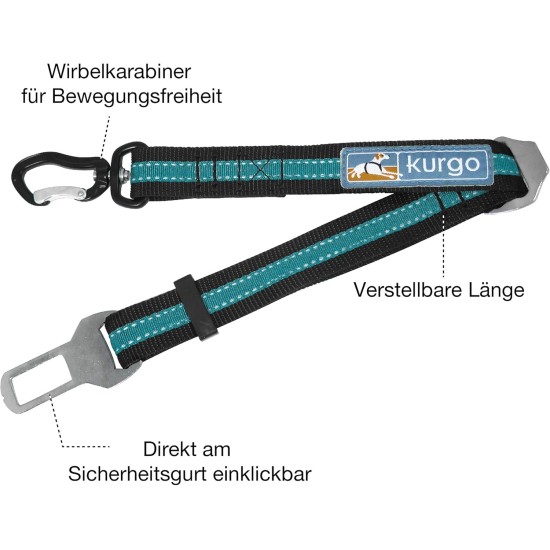 Kurgo Car Safety Tether for Dogs with Carabiner Clip, Connects Harness to Seatbelt, One Size, Black/Blue, Dog Seatbelt Loop, 01187 Kurgo Car Safety Tether for Dogs with Carabiner Clip, Connects Harness to Seatbelt, One Size, Black/Blue, Dog Seatbelt Loop, 01187