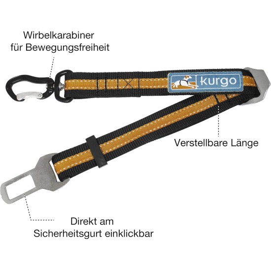 Kurgo Car Safety Tether for Dogs with Carabiner Clip, Connects Harness to Seatbelt, One Size, Black/Blue, Dog Seatbelt Loop, 01187 Kurgo Car Safety Tether for Dogs with Carabiner Clip, Connects Harness to Seatbelt, One Size, Black/Blue, Dog Seatbelt Loop, 01187