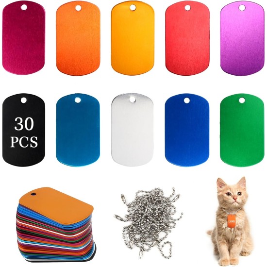 LALAGO Pack of 30 Perforated Blank Aluminium Dog Tags, Key Ring Blanks, Colourful Dog Tags, Aluminium Pet Tags with Chain for Dogs Dog Tag, Dog Tag Personalised DIY LALAGO Pack of 30 Perforated Blank Aluminium Dog Tags, Key Ring Blanks, Colourful Dog Tags, Aluminium Pet Tags with Chain for Dogs Dog Tag, Dog Tag Personalised DIY