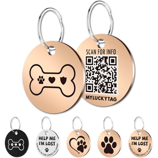 MYLUCKYTAG Stainless Steel QR Code Pet ID Tags Dog Tags - Pet Online Profile - Scan QR Get Instant Pet Location Alert Email MYLUCKYTAG Stainless Steel QR Code Pet ID Tags Dog Tags - Pet Online Profile - Scan QR Get Instant Pet Location Alert Email