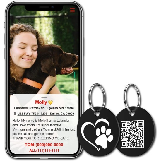 MYLUCKYTAG Stainless Steel QR Code Pet ID Tags Dog Tags - Pet Online Profile - Scan QR Get Instant Pet Location Alert Email MYLUCKYTAG Stainless Steel QR Code Pet ID Tags Dog Tags - Pet Online Profile - Scan QR Get Instant Pet Location Alert Email