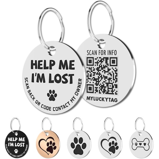 MYLUCKYTAG Stainless Steel QR Code Pet ID Tags Dog Tags - Pet Online Profile - Scan QR Get Instant Pet Location Alert Email MYLUCKYTAG Stainless Steel QR Code Pet ID Tags Dog Tags - Pet Online Profile - Scan QR Get Instant Pet Location Alert Email