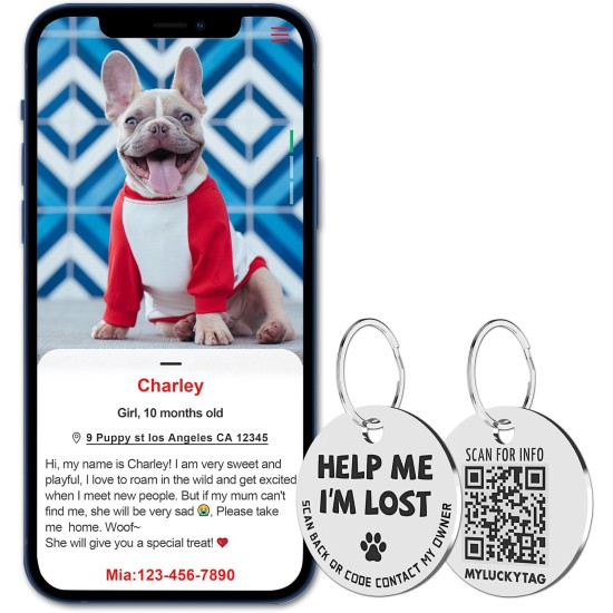 MYLUCKYTAG Stainless Steel QR Code Pet ID Tags Dog Tags - Pet Online Profile - Scan QR Get Instant Pet Location Alert Email MYLUCKYTAG Stainless Steel QR Code Pet ID Tags Dog Tags - Pet Online Profile - Scan QR Get Instant Pet Location Alert Email