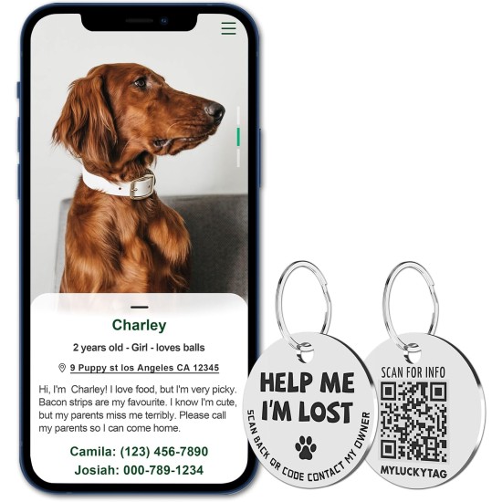 MYLUCKYTAG Stainless Steel QR Code Pet ID Tags Dog Tags - Pet Online Profile - Scan QR Get Instant Pet Location Alert Email MYLUCKYTAG Stainless Steel QR Code Pet ID Tags Dog Tags - Pet Online Profile - Scan QR Get Instant Pet Location Alert Email