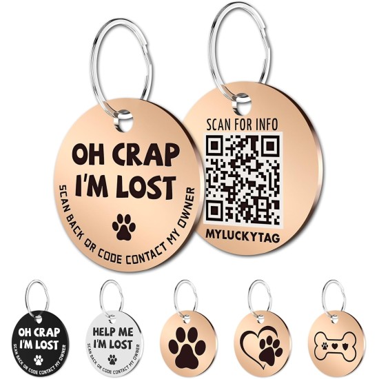 MYLUCKYTAG Stainless Steel QR Code Pet ID Tags Dog Tags - Pet Online Profile - Scan QR Get Instant Pet Location Alert Email MYLUCKYTAG Stainless Steel QR Code Pet ID Tags Dog Tags - Pet Online Profile - Scan QR Get Instant Pet Location Alert Email