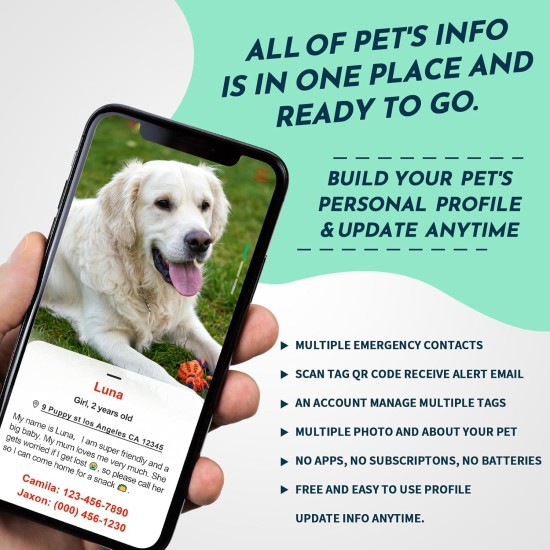 MYLUCKYTAG Stainless Steel QR Code Pet ID Tags Dog Tags - Pet Online Profile - Scan QR Get Instant Pet Location Alert Email MYLUCKYTAG Stainless Steel QR Code Pet ID Tags Dog Tags - Pet Online Profile - Scan QR Get Instant Pet Location Alert Email
