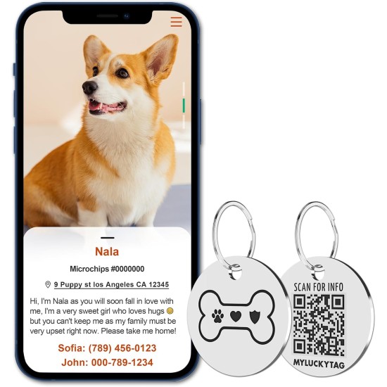 MYLUCKYTAG Stainless Steel QR Code Pet ID Tags Dog Tags - Pet Online Profile - Scan QR Get Instant Pet Location Alert Email MYLUCKYTAG Stainless Steel QR Code Pet ID Tags Dog Tags - Pet Online Profile - Scan QR Get Instant Pet Location Alert Email