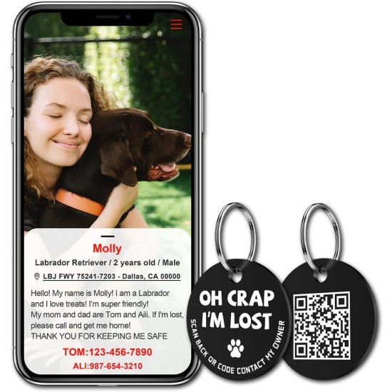 MYLUCKYTAG Stainless Steel QR Code Pet ID Tags Dog Tags - Pet Online Profile - Scan QR Get Instant Pet Location Alert Email MYLUCKYTAG Stainless Steel QR Code Pet ID Tags Dog Tags - Pet Online Profile - Scan QR Get Instant Pet Location Alert Email