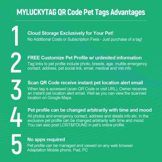 MYLUCKYTAG Stainless Steel QR Code Pet ID Tags Dog Tags - Pet Online Profile - Scan QR Get Instant Pet Location Alert Email MYLUCKYTAG Stainless Steel QR Code Pet ID Tags Dog Tags - Pet Online Profile - Scan QR Get Instant Pet Location Alert Email