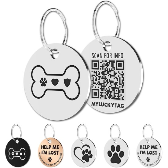 MYLUCKYTAG Stainless Steel QR Code Pet ID Tags Dog Tags - Pet Online Profile - Scan QR Get Instant Pet Location Alert Email MYLUCKYTAG Stainless Steel QR Code Pet ID Tags Dog Tags - Pet Online Profile - Scan QR Get Instant Pet Location Alert Email