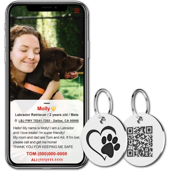 MYLUCKYTAG Stainless Steel QR Code Pet ID Tags Dog Tags - Pet Online Profile - Scan QR Get Instant Pet Location Alert Email MYLUCKYTAG Stainless Steel QR Code Pet ID Tags Dog Tags - Pet Online Profile - Scan QR Get Instant Pet Location Alert Email