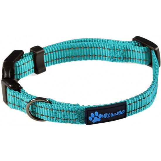 Max and Neo NEO Reflective Nylon Dog Collar with Buckle - X-Small, Teal Max and Neo NEO Reflective Nylon Dog Collar with Buckle - X-Small, Teal