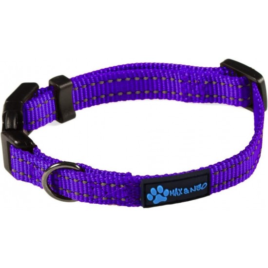 Max and Neo NEO Reflective Nylon Dog Collar with Buckle - X-Small, Teal Max and Neo NEO Reflective Nylon Dog Collar with Buckle - X-Small, Teal