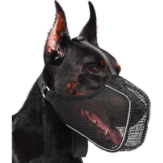 Mayerzon Dog Muzzle, Patented Mesh Muzzle with Space for Large, Medium and Small Dogs, Soft Mouth Guard for Biting and Eating, Grooming, Vet, Visiting Mayerzon Dog Muzzle, Patented Mesh Muzzle with Space for Large, Medium and Small Dogs, Soft Mouth Guard for Biting and Eating, Grooming, Vet, Visiting
