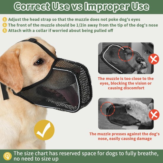 Mayerzon Dog Muzzle, Patented Mesh Muzzle with Space for Large, Medium and Small Dogs, Soft Mouth Guard for Biting and Eating, Grooming, Vet, Visiting Mayerzon Dog Muzzle, Patented Mesh Muzzle with Space for Large, Medium and Small Dogs, Soft Mouth Guard for Biting and Eating, Grooming, Vet, Visiting
