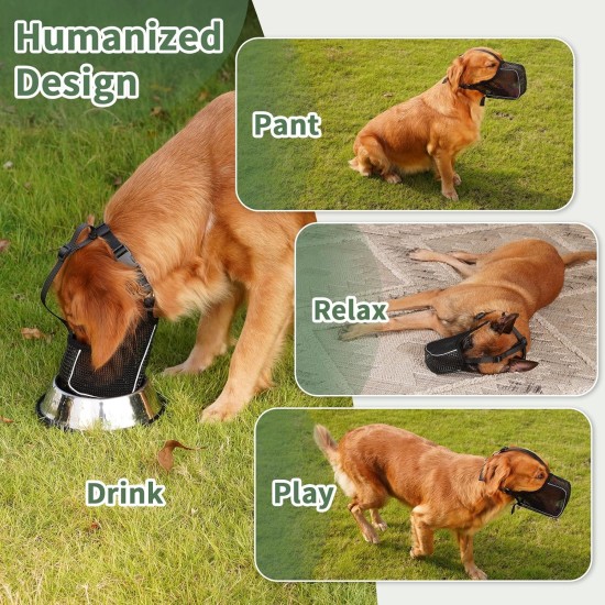 Mayerzon Dog Muzzle, Patented Mesh Muzzle with Space for Large, Medium and Small Dogs, Soft Mouth Guard for Biting and Eating, Grooming, Vet, Visiting Mayerzon Dog Muzzle, Patented Mesh Muzzle with Space for Large, Medium and Small Dogs, Soft Mouth Guard for Biting and Eating, Grooming, Vet, Visiting