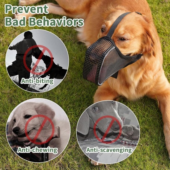 Mayerzon Dog Muzzle, Patented Mesh Muzzle with Space for Large, Medium and Small Dogs, Soft Mouth Guard for Biting and Eating, Grooming, Vet, Visiting Mayerzon Dog Muzzle, Patented Mesh Muzzle with Space for Large, Medium and Small Dogs, Soft Mouth Guard for Biting and Eating, Grooming, Vet, Visiting