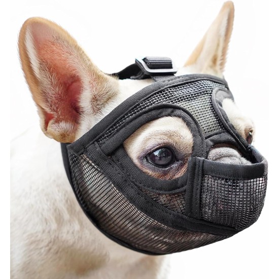 Mayerzon Short Snout Dog Muzzle for French Bulldog with Full Pants to Prevent Eating Biting Soft Mesh Muzzle for Shih Tzu Pug, English Bulldog for