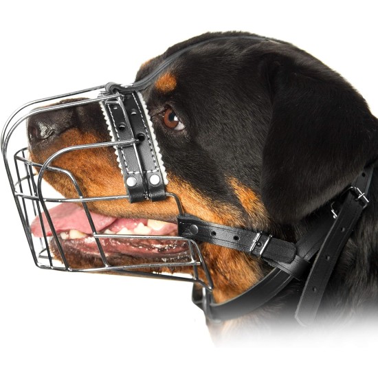 Metal Dog Muzzles, Rottweiler No.3 Wire Basket, Adjustable Leather Straps, Leather, Adjustable Circumference from 10.6-15 inches, Length 2.7 x 3.7 inches Metal Dog Muzzles, Rottweiler No.3 Wire Basket, Adjustable Leather Straps, Leather, Adjustable Circumference from 10.6-15 inches, Length 2.7 x 3.7 inches