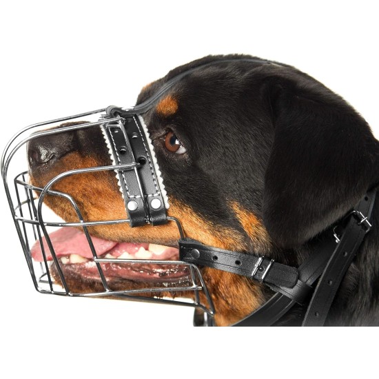 Metal Dog Muzzles, Rottweiler No.3 Wire Basket, Adjustable Leather Straps, Leather, Adjustable Circumference from 10.6-15 inches, Length 2.7 x 3.7 inches Metal Dog Muzzles, Rottweiler No.3 Wire Basket, Adjustable Leather Straps, Leather, Adjustable Circumference from 10.6-15 inches, Length 2.7 x 3.7 inches