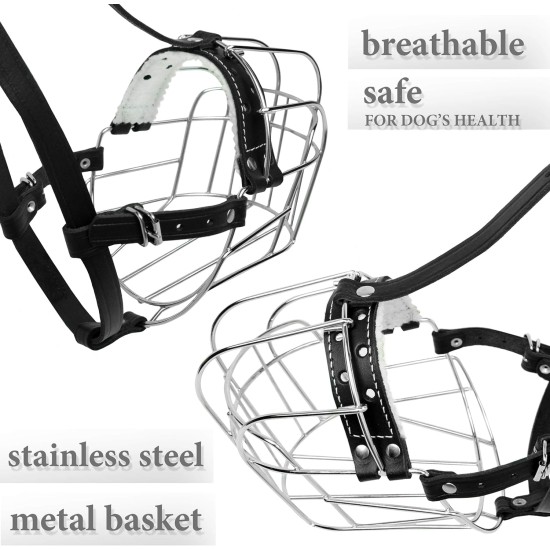 Metal Dog Muzzles, Rottweiler No.3 Wire Basket, Adjustable Leather Straps, Leather, Adjustable Circumference from 10.6-15 inches, Length 2.7 x 3.7 inches Metal Dog Muzzles, Rottweiler No.3 Wire Basket, Adjustable Leather Straps, Leather, Adjustable Circumference from 10.6-15 inches, Length 2.7 x 3.7 inches