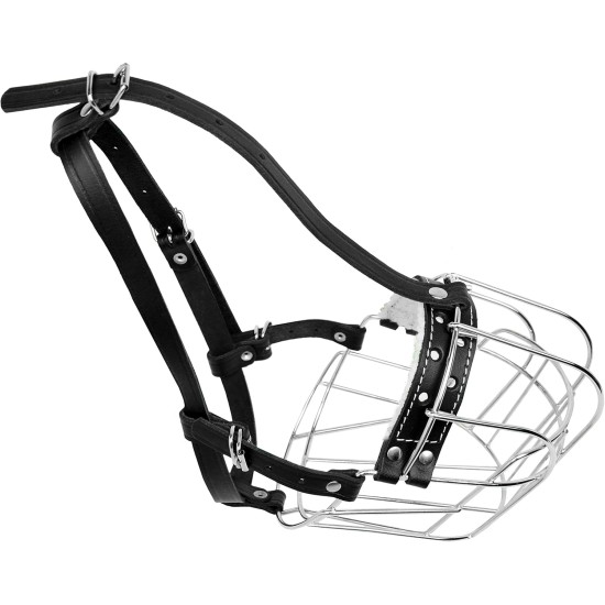 Metal Dog Muzzles, Rottweiler No.3 Wire Basket, Adjustable Leather Straps, Leather, Adjustable Circumference from 10.6-15 inches, Length 2.7 x 3.7 inches Metal Dog Muzzles, Rottweiler No.3 Wire Basket, Adjustable Leather Straps, Leather, Adjustable Circumference from 10.6-15 inches, Length 2.7 x 3.7 inches